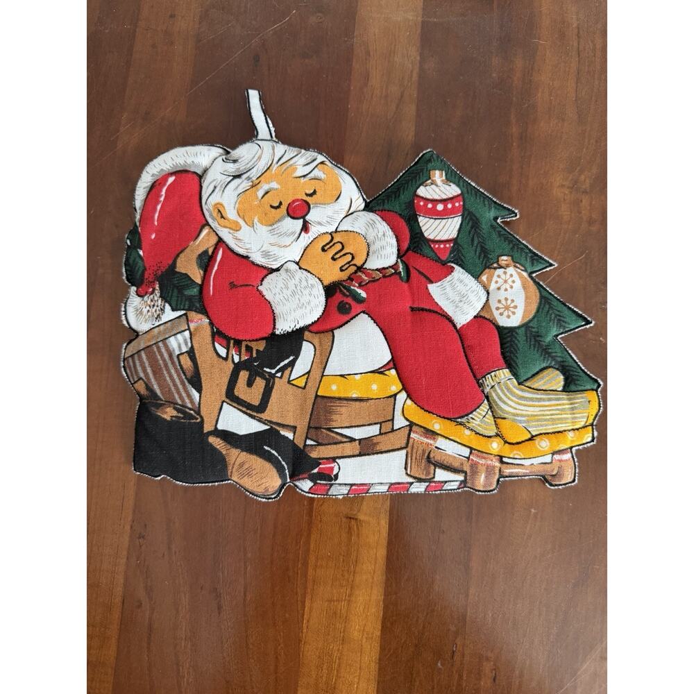 Vintage 1987 McCrory Sleeping Santa Claus Decorative Hot Pad Pot Holder Cotton